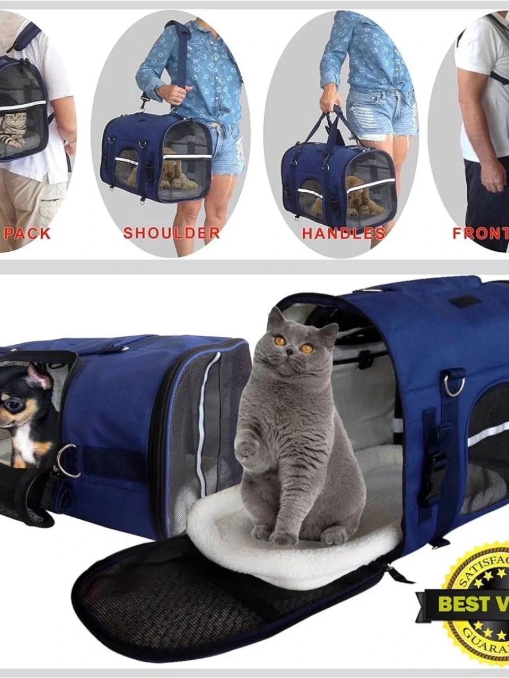 6-in-1 Sturdy Pet Carrier Backpack, Front Pack, Shoulder Bag, Bag Size XS